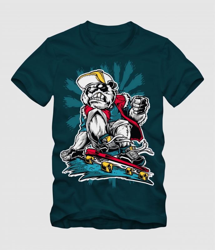 Crazy Panda Skateboard t shirt designs for printful