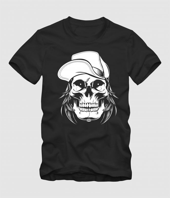 Skull Wearing Hat t shirt designs for merch teespring and printful
