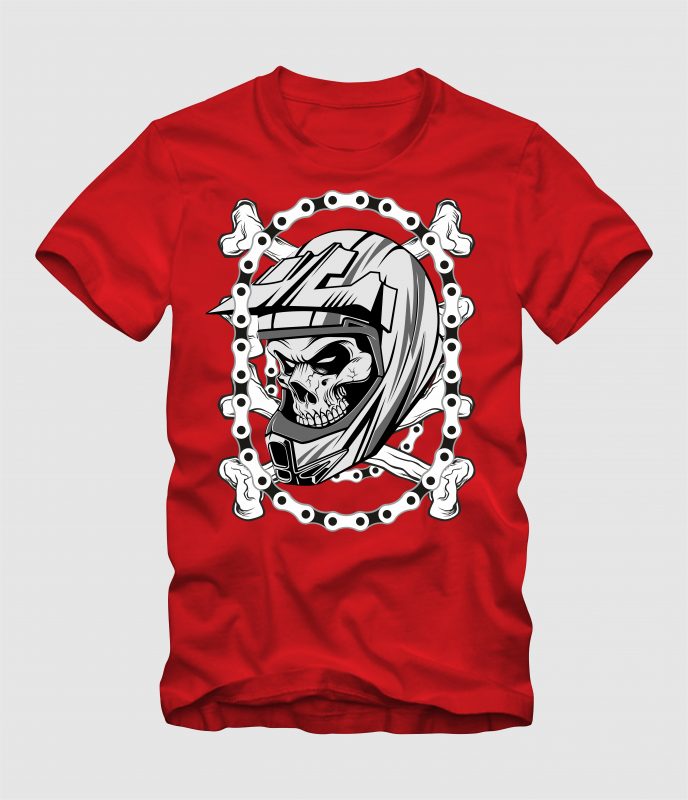 Skull Helmet with Chain t shirt designs for merch teespring and printful