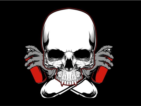 Skull with color spray vector t-shirt design template
