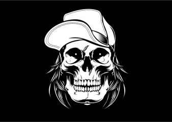 Skull Wearing Hat vector t-shirt design for commercial use
