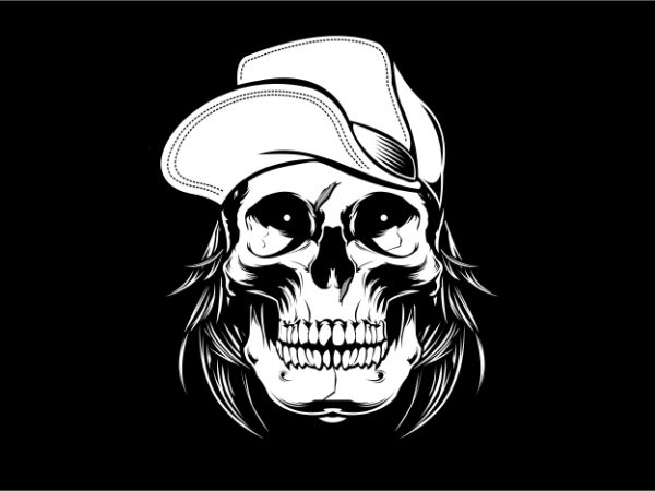 Skull wearing hat vector t-shirt design for commercial use