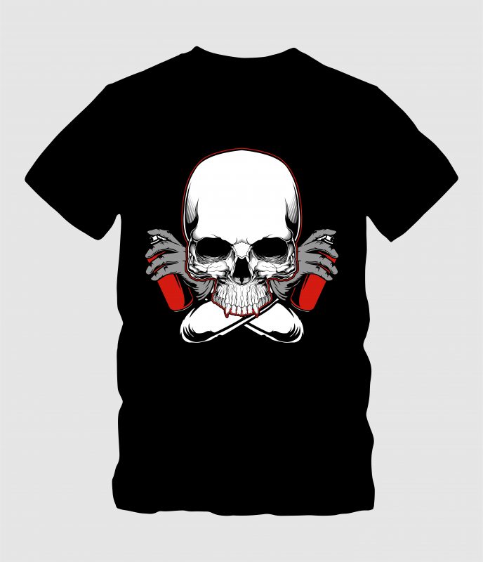 Skull with Color Spray t shirt designs for print on demand