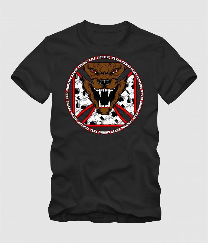 Wolf Fighting Never Ending t shirt design png