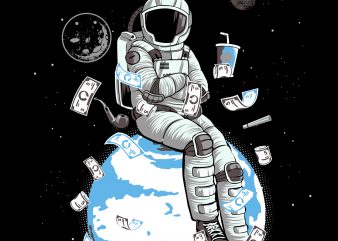 astronaut sitting on the planet t-shirt design