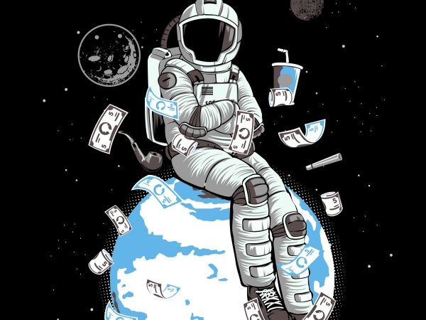 Astronaut sitting on the planet t-shirt design