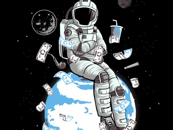 Astronaut sitting on the planet t-shirt design