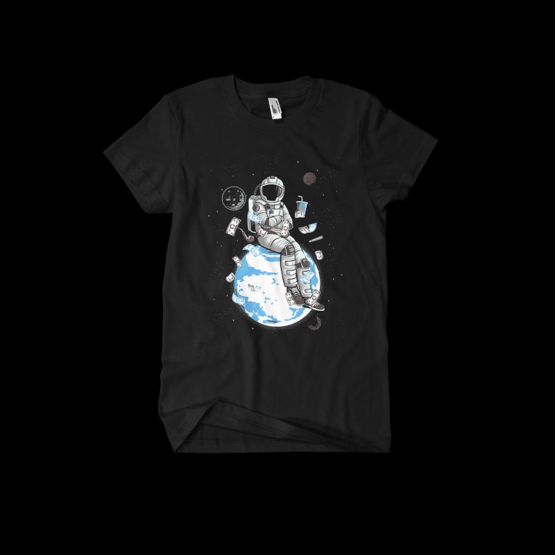 astronaut sitting on the planet t-shirt design - Buy t-shirt designs