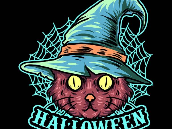Black cat witch tshirt design