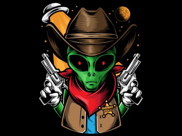 Alien sheriff vector t-shirt design for commercial use