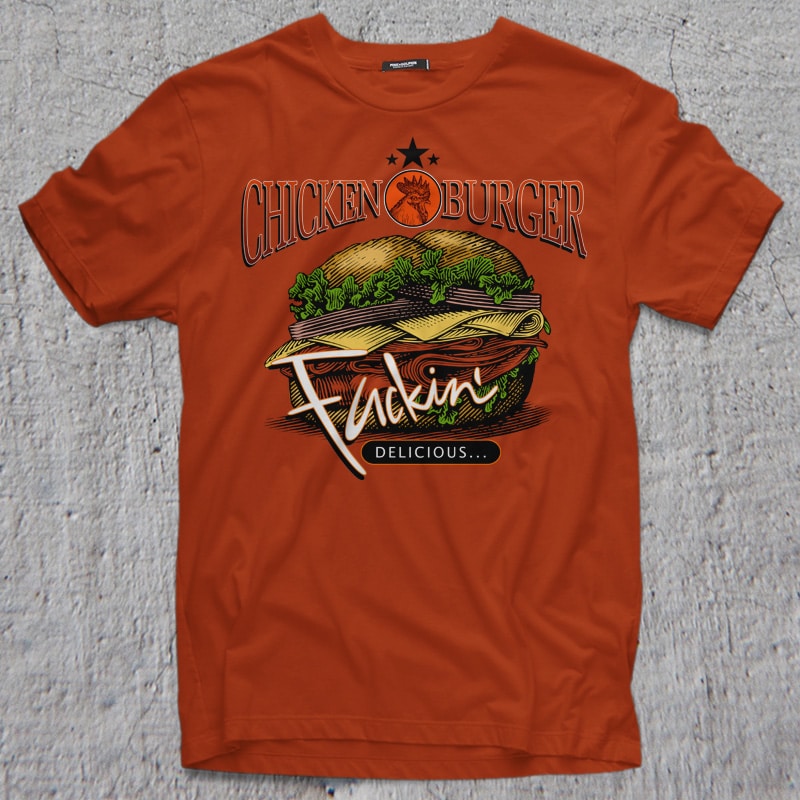 CHICKEN BURGER t shirt designs for sale