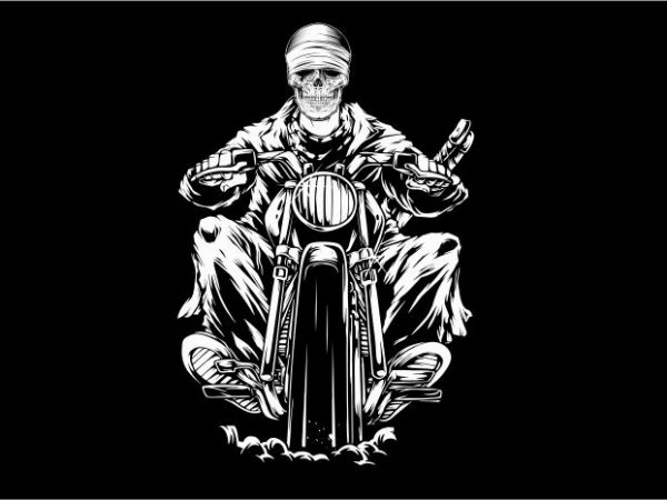 Skull riding motorcycle t shirt design for sale