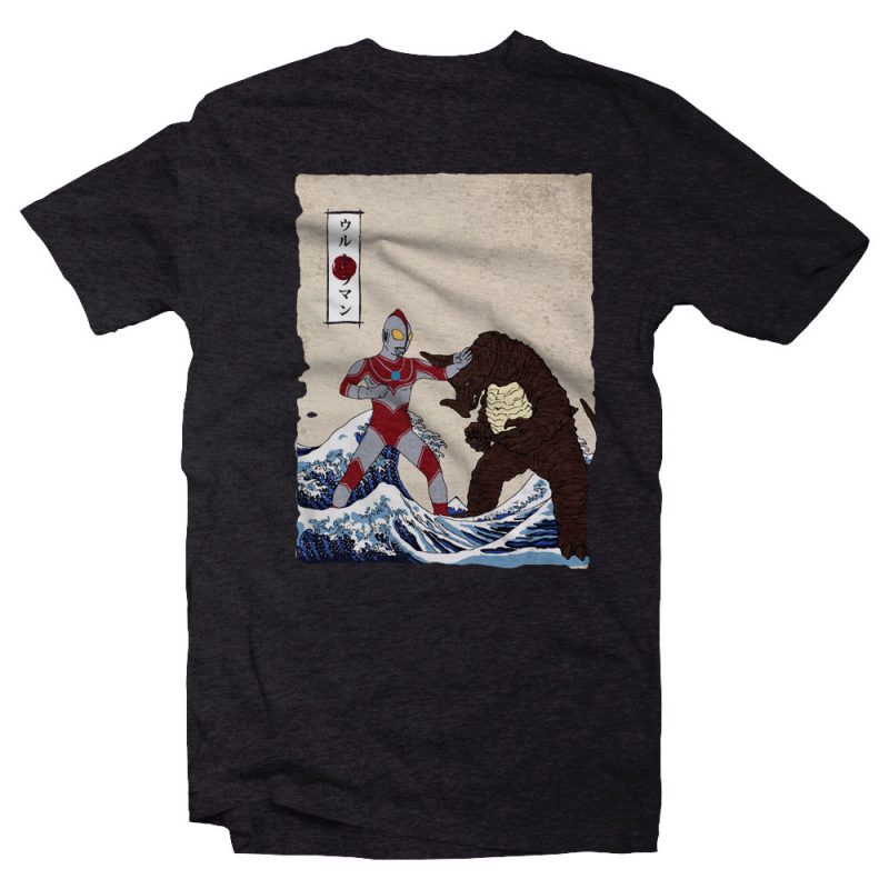the great kaiju fight of kanagawa t shirt designs for printful