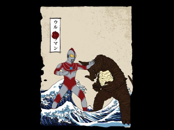 The great kaiju fight of kanagawa vector t-shirt design for commercial use