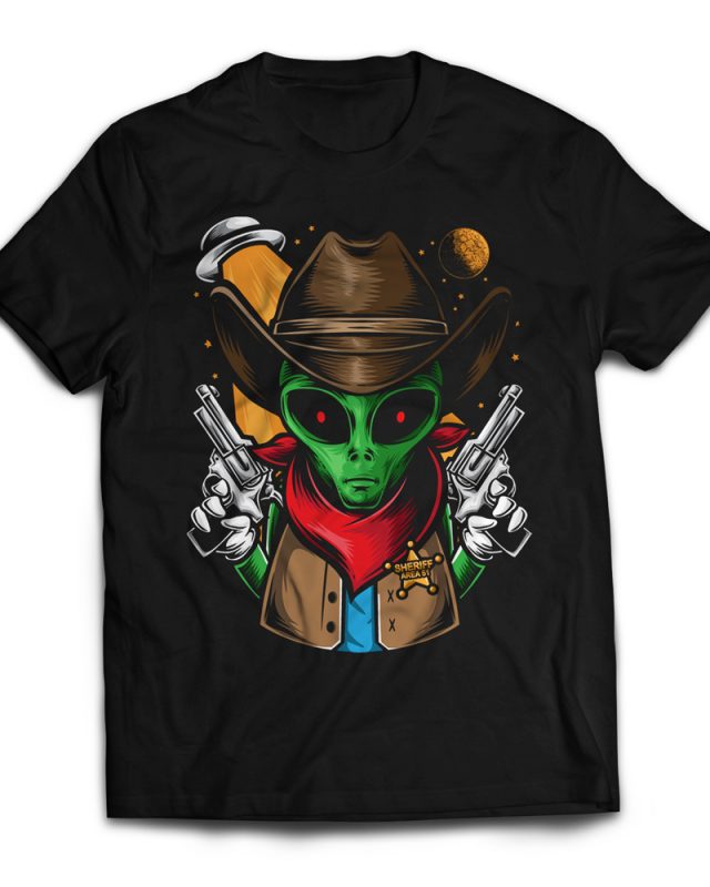 Alien Sheriff t shirt designs for print on demand