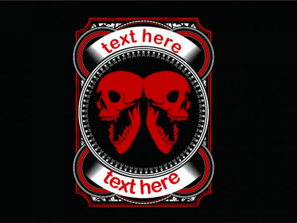 Double skull in red vector t-shirt design for commercial use