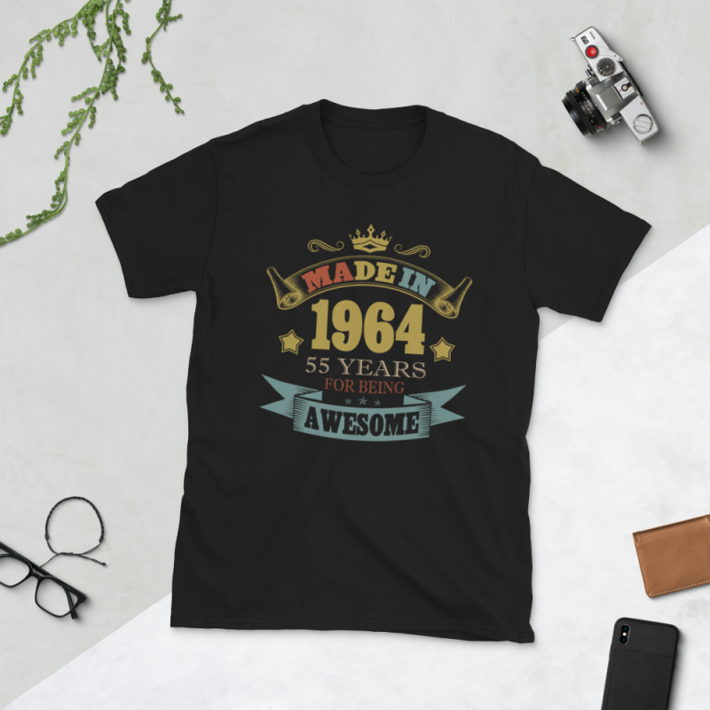 Birthday Tshirt Design – Age Month and Birth Year – 1964 55 Years Awesome tshirt factory