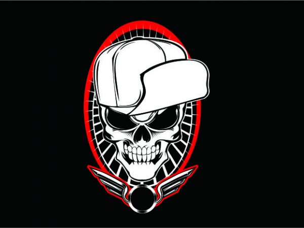Skull wit hat hardcore tshirt design vector