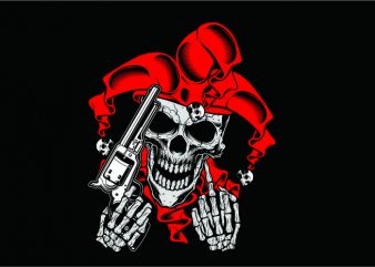 Joker skull with gun t shirt design for purchase