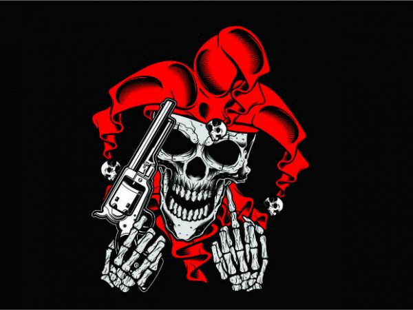Joker skull with gun t shirt design for purchase
