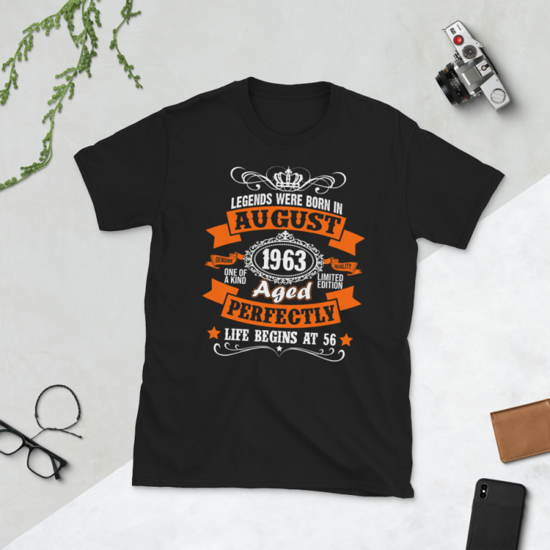 Birthday Tshirt Design – Age Month and Birth Year – August 1963 56 Years Awesome vector t shirt design