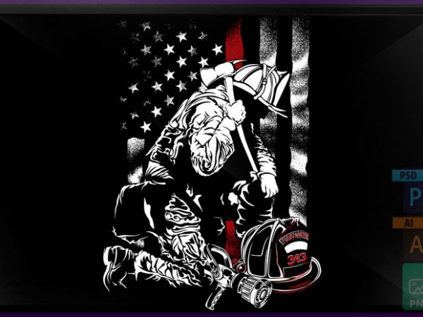 Firefighter red line print ready vector t shirt design