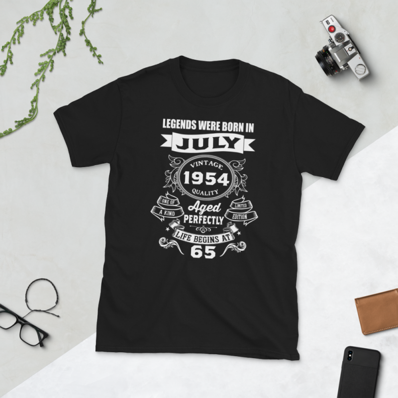 Birthday Tshirt Design – Age Month and Birth Year – July 1954 65 Years tshirt designs for merch by amazon