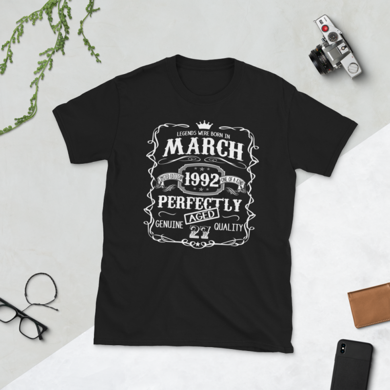 Birthday Tshirt Design – Age Month and Birth Year – March 1992 27 Years tshirt design for sale