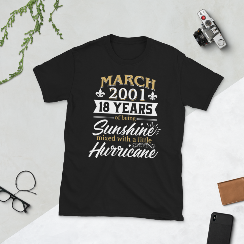 Birthday Tshirt Design – Age Month and Birth Year – March 2001 18 Years tshirt design for sale