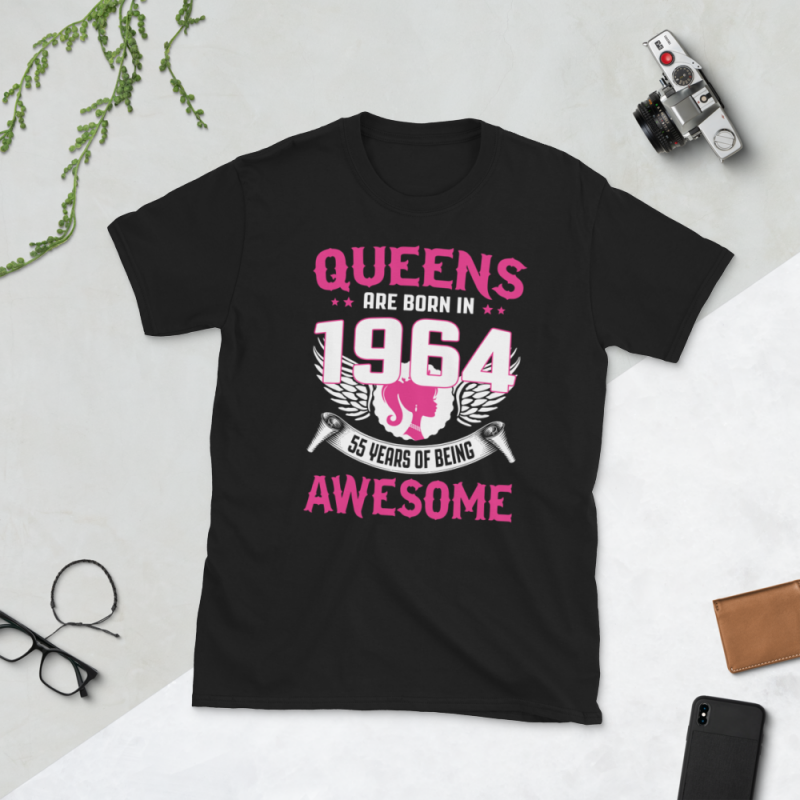 Birthday Tshirt Design – Age Month and Birth Year – Queens 1964 55 Years Awesome t shirt designs for printful
