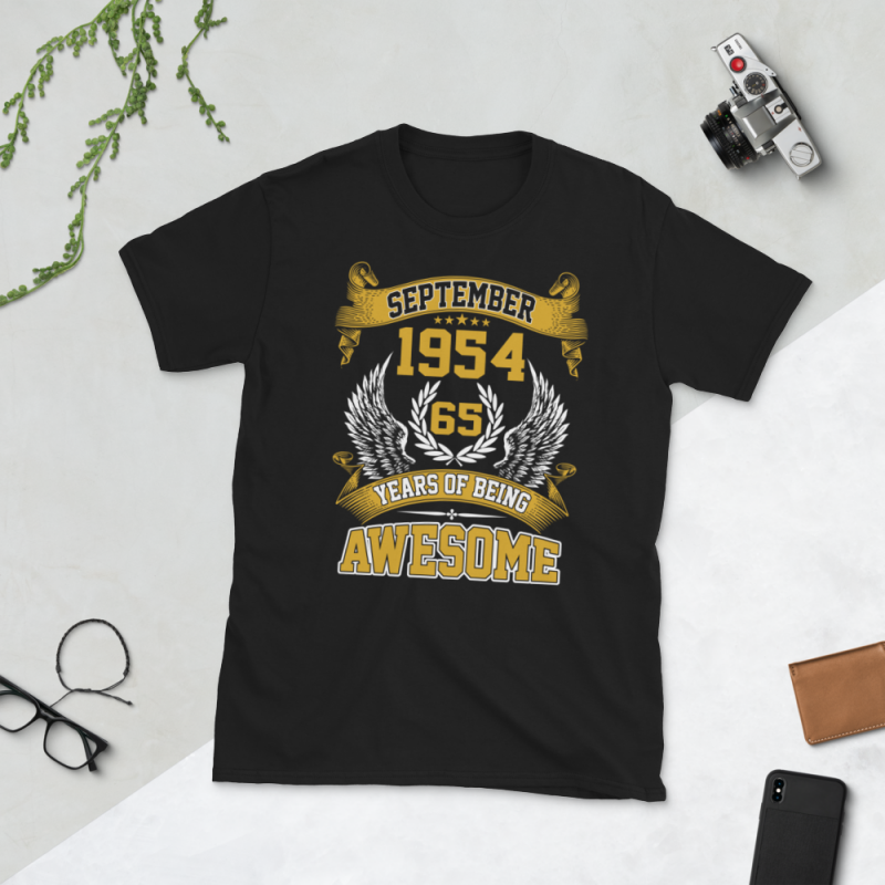 Birthday Tshirt Design – Age Month and Birth Year – September 1954 65 Years Awesome t shirt designs for teespring