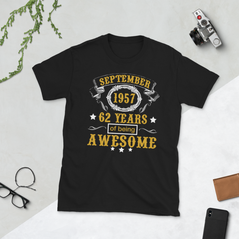 Birthday Tshirt Design – Age Month and Birth Year – September 1957 62 Years Awesome t shirt designs for teespring
