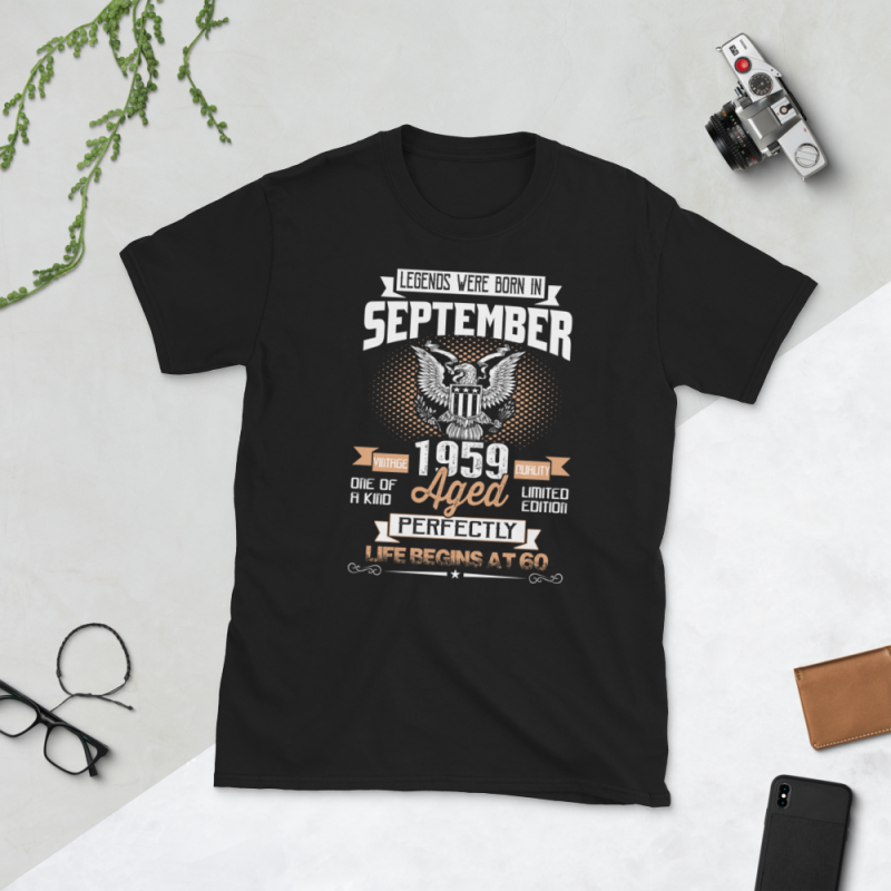 Birthday Tshirt Design – Age Month and Birth Year – September 1959 60 Years Awesome t shirt designs for merch teespring and printful