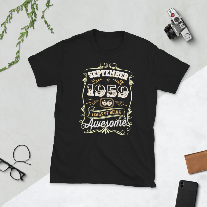 Birthday Tshirt Design – Age Month and Birth Year – September 1959 60 Years Awesome tshirt designs for merch by amazon