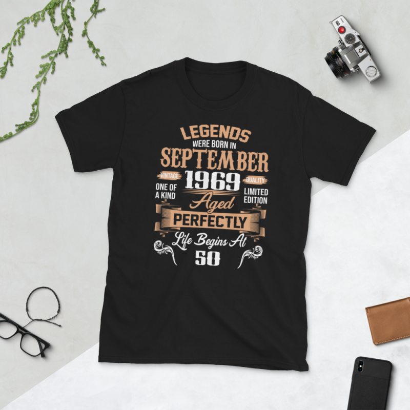 Birthday Tshirt Design – Age Month and Birth Year – September 1969 50 Years tshirt design for sale
