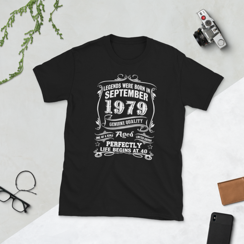 Birthday Tshirt Design – Age Month and Birth Year – September 1979 40 Years Awesome vector shirt designs