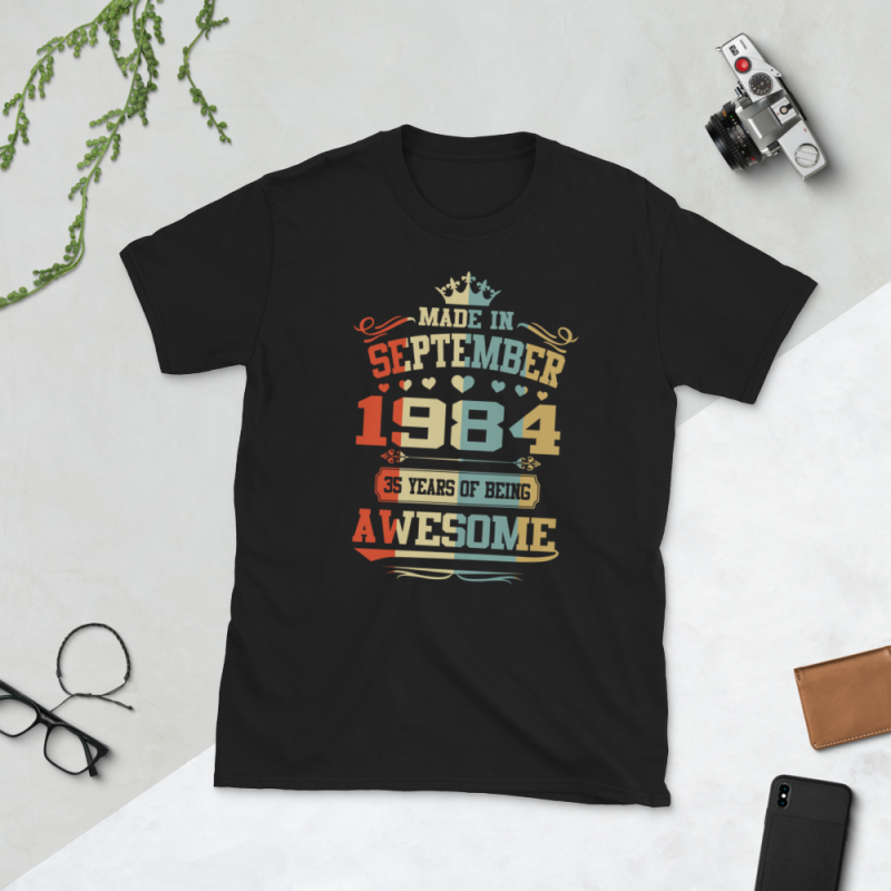 Birthday Tshirt Design – Age Month and Birth Year – September 1984 35 Years Awesome t shirt designs for merch teespring and printful