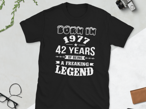 Birthday tshirt design – age month and birth year – 1977 42 years