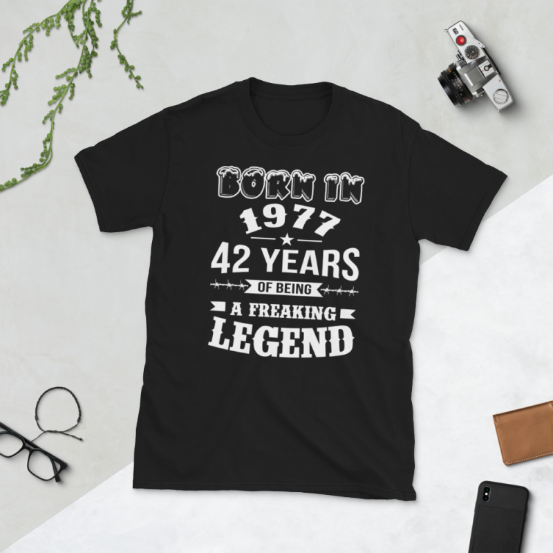 Birthday Tshirt Design – Age Month and Birth Year – 1977 42 Years t shirt designs for merch teespring and printful