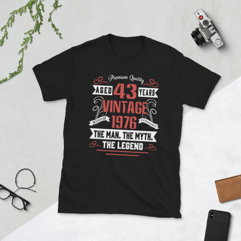 Birthday Tshirt Design – Age Month and Birth Year -1976 43 Years Awesome t shirt designs for merch teespring and printful