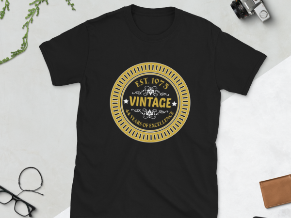 Birthday tshirt design – age month and birth year – 1975 44 years