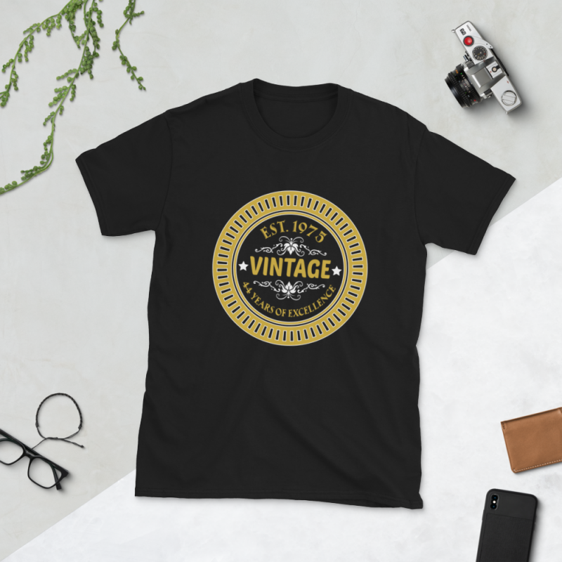 Birthday Tshirt Design – Age Month and Birth Year – 1975 44 Years tshirt-factory.com