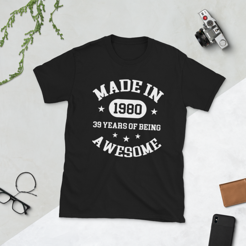 Birthday Tshirt Design – Age Month and Birth Year – 1980 39 Years Awesome tshirt-factory.com