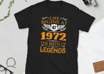 Birthday Tshirt Design – Age Month and Birth Year – 1972 47 Years Legends
