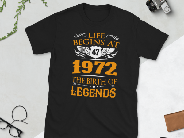 Birthday tshirt design – age month and birth year – 1972 47 years legends