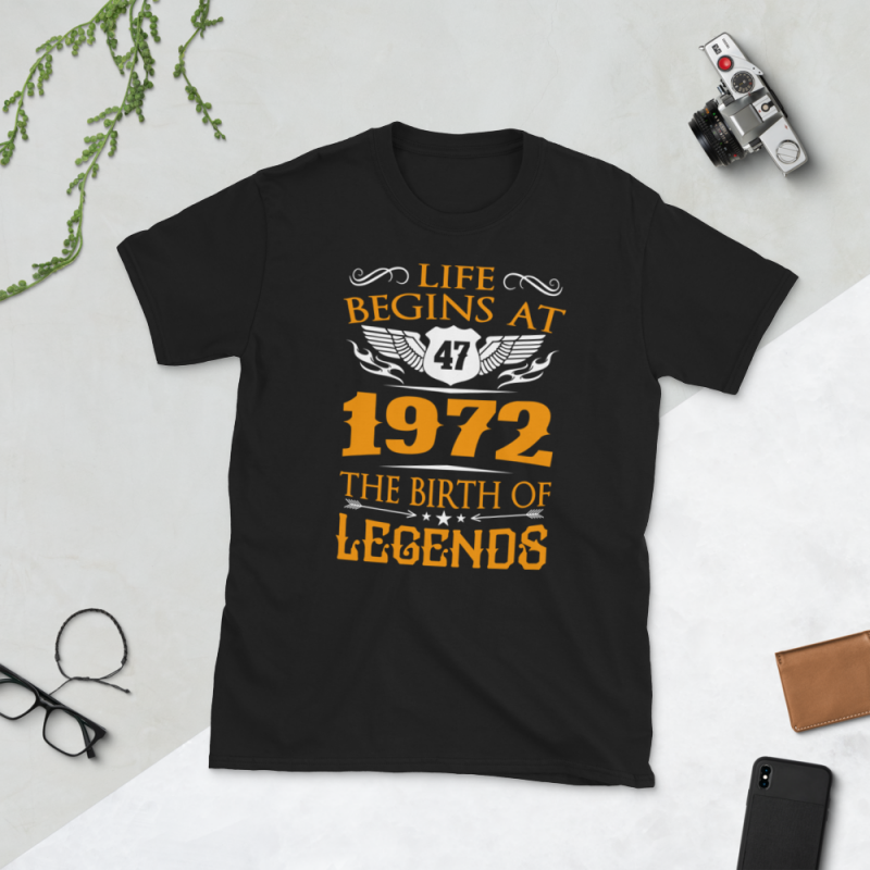 Birthday Tshirt Design – Age Month and Birth Year – 1972 47 Years Legends t shirt design png