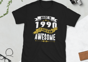 Birthday Tshirt Design – Age Month and Birth Year – 1990 29 Years Awesome
