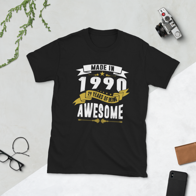 Birthday Tshirt Design – Age Month and Birth Year – 1990 29 Years Awesome t shirt design png