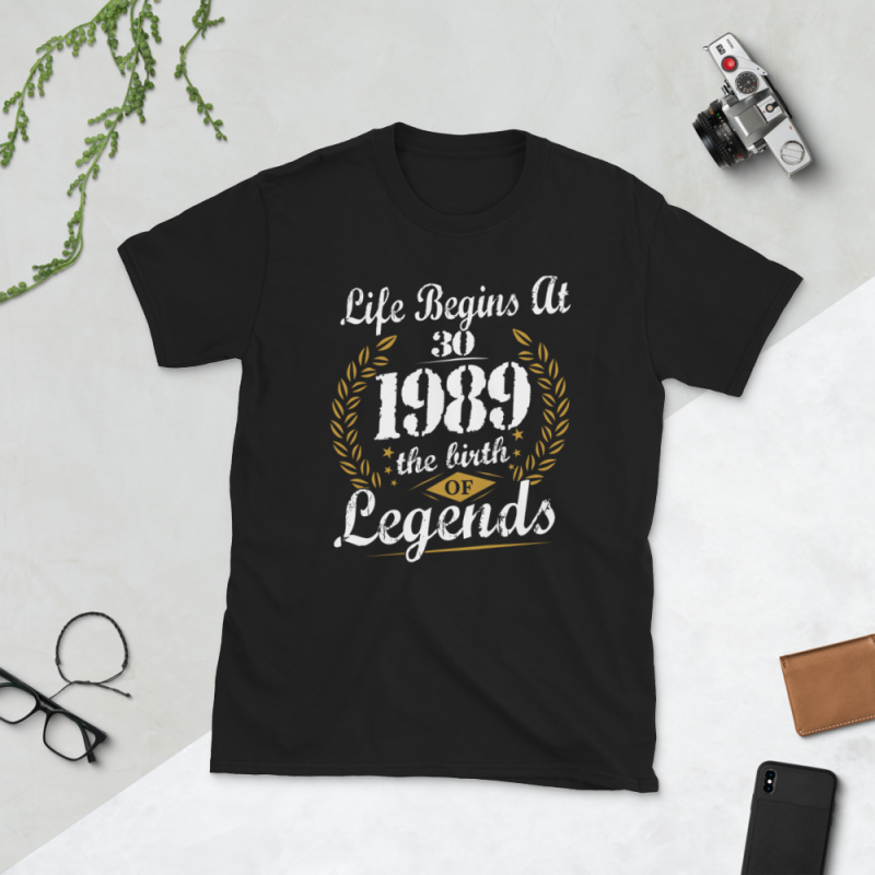 Birthday Tshirt Design – Age Month and Birth Year – 1989 30 Years t shirt design png