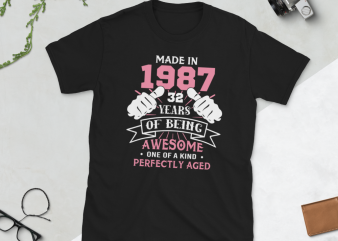 Birthday Tshirt Design – Age Month and Birth Year – 1987 32 Years Awesome